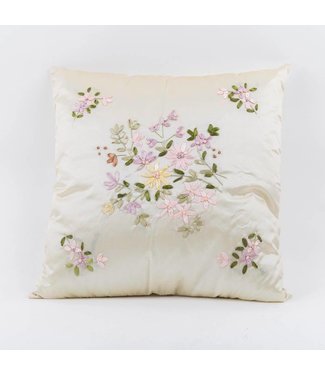 Fine Asianliving Chinese Cushion Silk GePlateuurde Flowers White 40x40cm Hoes (Zonder Cushion)