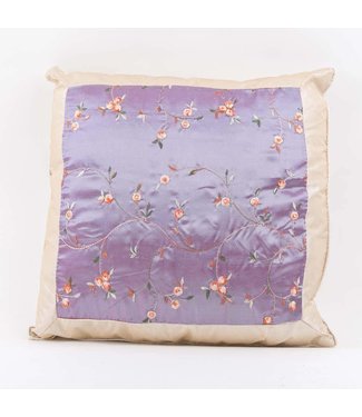 Fine Asianliving Chinese Cushion Cover Silk Hand-embroidered Flowers Lilac 45x45cm Without Filling