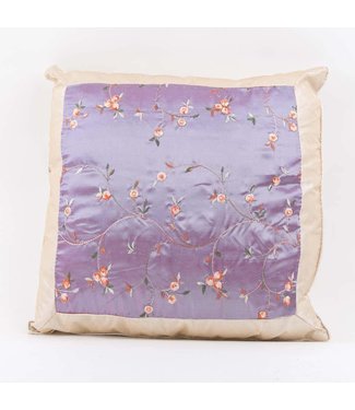 Fine Asianliving Federa per Cuscino Cinese in Seta Fiori Ricamati a Mano Lilla 45x45cm Senza Riempimento