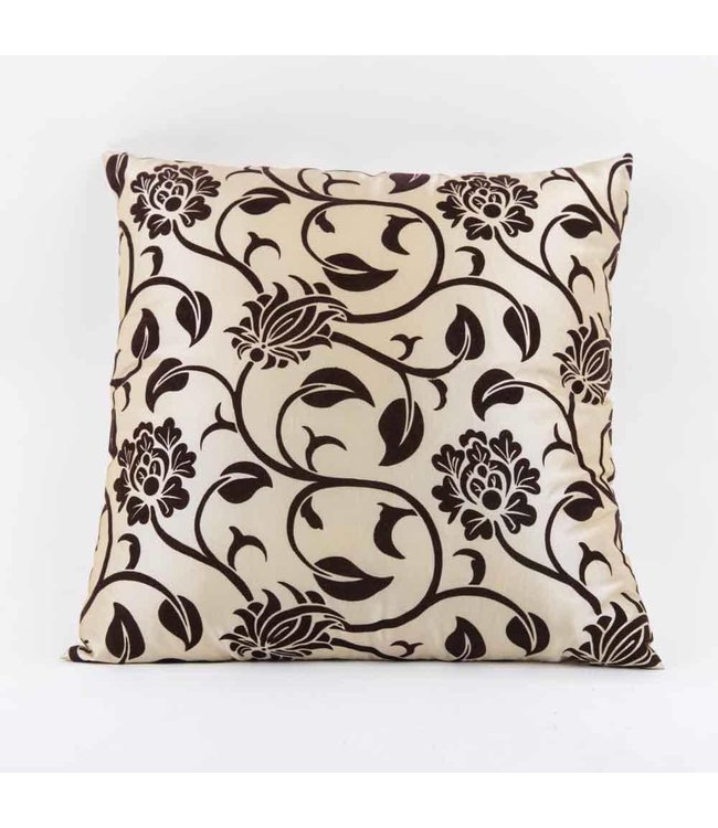 Chinese Cushion Cover Silk Flowers Black-White 40x40cm Without Filling