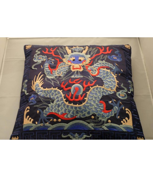 Chinesisches Kissen Handbestickter Marineblau Drache 45x45cm Ohne Füllung