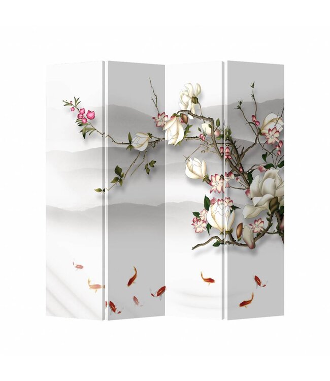 Oriental Room Divider 4 Panels W160xH180cm Blossom And Fish