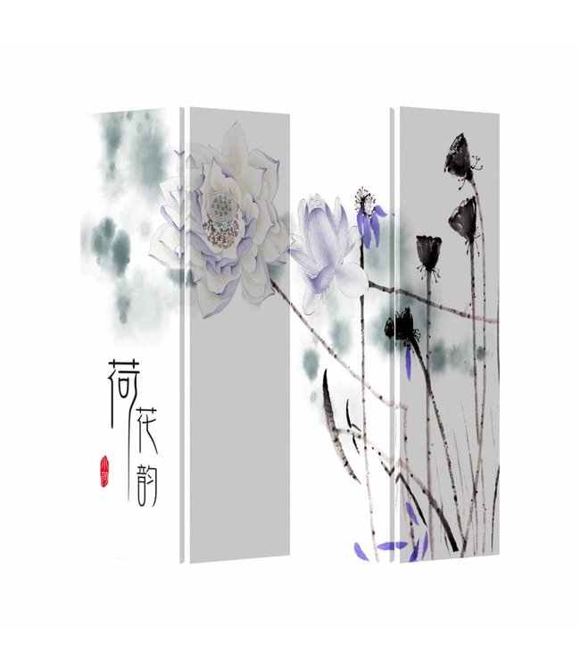 Chinese Oriental Room Divider Folding Privacy Screen 4 Panel White Lilac Flowers L160xH180cm