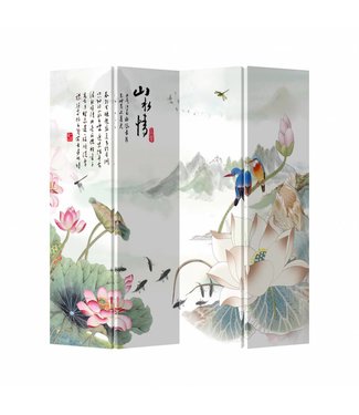 Fine Asianliving Chinesischer Paravent Raumteiler B160xH180cm 4-teilig Lotus Natur