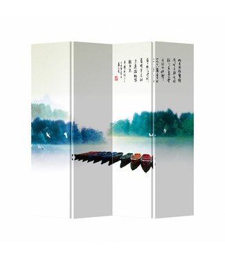 Fine Asianliving Chinees Kamerscherm Oosters Scheidingswand B160xH180cm 4 Panelen Bootjes