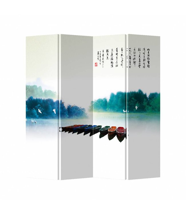 Paravent Chinois L160xH180cm 4 Panneaux Bateaux dans le Lac