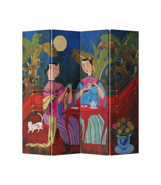 Fine Asianliving Chinesischer Paravent Raumteiler B160xH180cm Chinesisches Mondlicht Nachmittagstee