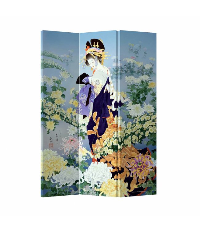 Paravent Japonais L120xH180cm 3 Panneaux Geisha Paradis des Fleurs