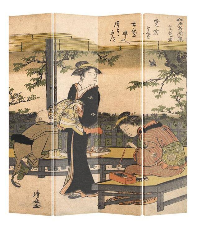 Paravento Giapponese Separè L160xA180cm Kimono Calligrafia Kiyonaga