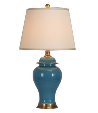 Fine Asianliving Lampada da Tavolo Cinese in Porcellana con Paralume Turchese L40xP40xA74cm