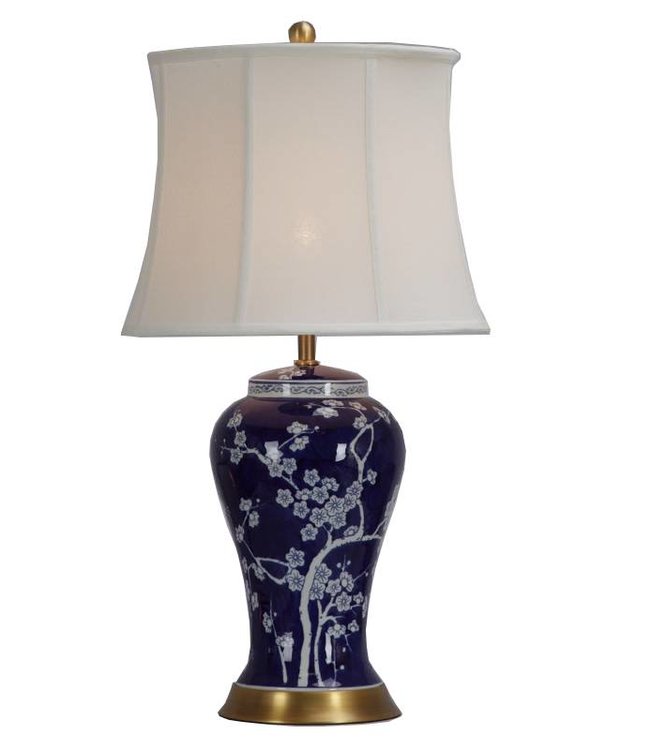 Chinese Table Lamp Porcelain with Lampshade Cherry Blossoms