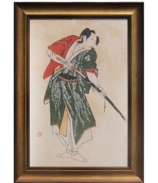 Fine Asianliving Dipinto Giapponese con Cornice Guerriero con Spada Katana L36.5xP3xA58cm