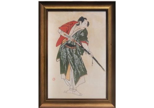 Fine Asianliving Peinture Japonaise Avec Cadre Guerrier Avec Épée Katana L36,5xP3xH58cm