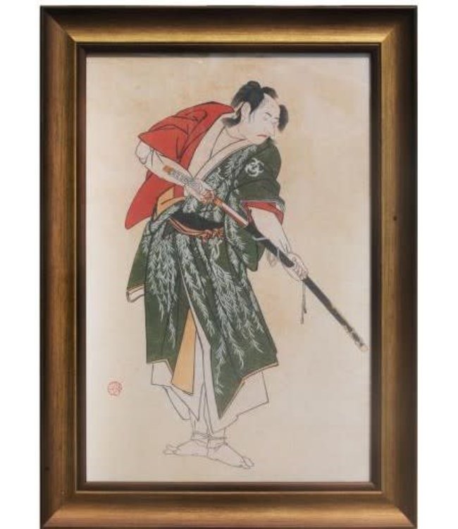 Japans Schilderij met Lijst Krijger met Katana zwaard B36.5xD3xH58cm