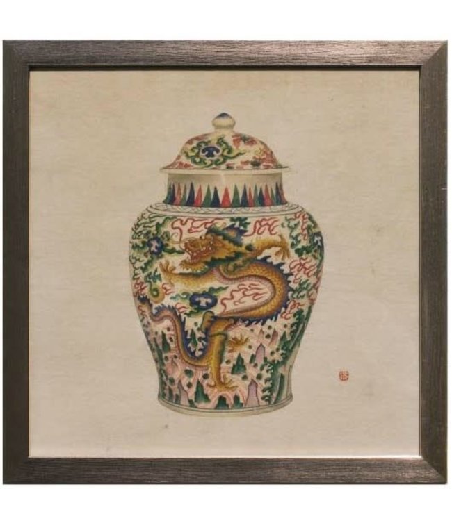 Chinees Schilderij met Lijst Chinees Porselein Vaas Draak B35xD3xH35cm