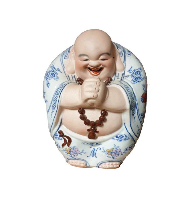 Bouddha Chinois Porcelaine Peinte à La Main L21xP20xH26cm