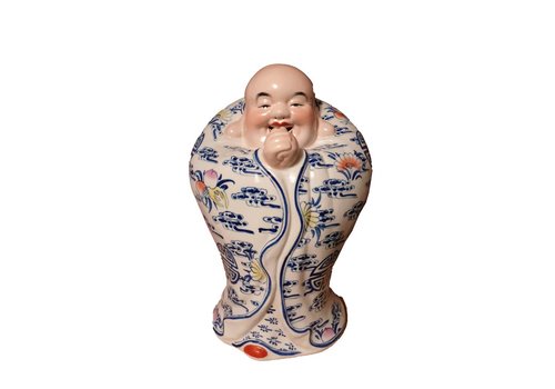 Fine Asianliving Chinese Buddha Laughing Lucky Porcelain Statue Figure Ceramics Hand-painted W22xD22xH36cm