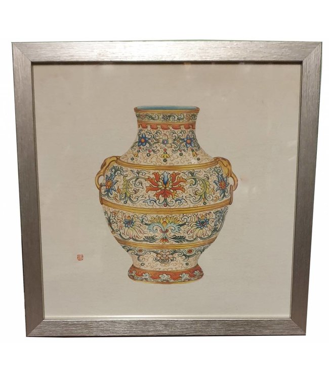 Chinese Painting with Frame Chinese Porcelain Vase W33xD3xH33cm