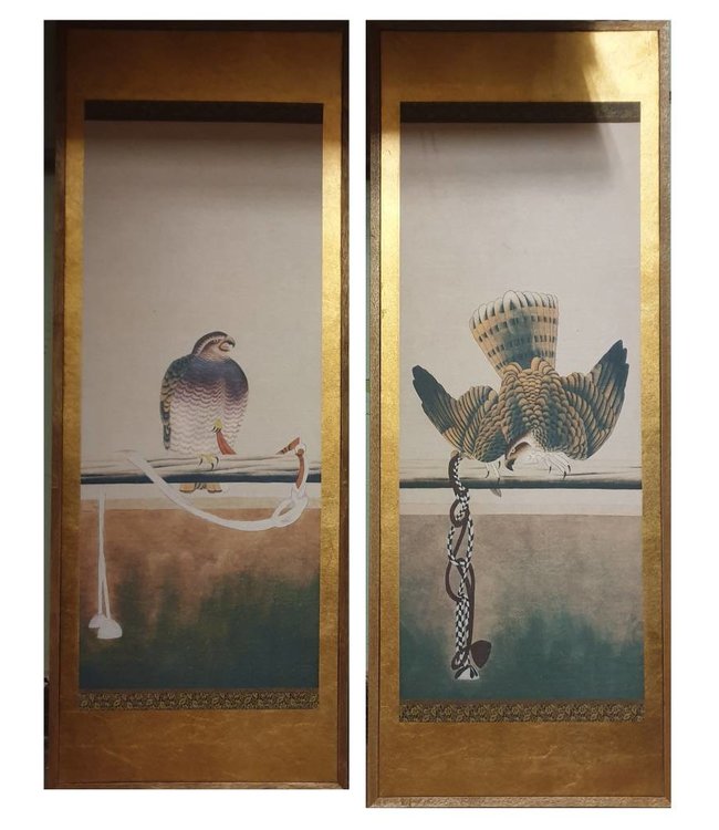 Chinees Schilderij Vogels Bladgoud Set/2 B37xH94cm