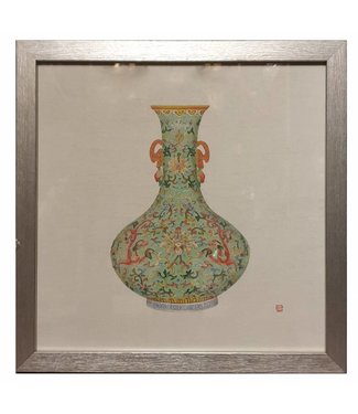 Fine Asianliving Chinesische Malerei mit Rahmen Chinesische Porzellanvase Mint B35xT3xH35cm