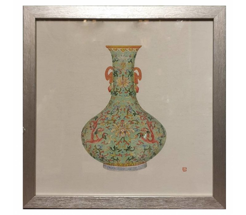 Chinesische Malerei mit Rahmen Chinesische Porzellanvase Mint B35xT3xH35cm