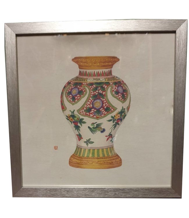 Chinese Painting with Frame Chinese Porcelain Vase Fruit W35xD3xH35cm