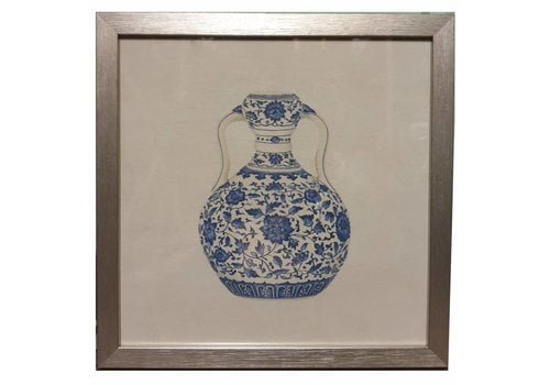 Fine Asianliving Chinese Painting with Frame Chinese Porcelain Vase Blue White W35xD3xH35cm