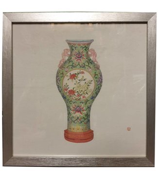 Fine Asianliving Chinese Painting with Frame Chinese Porcelain Vase Flowers W35xD3xH35cm