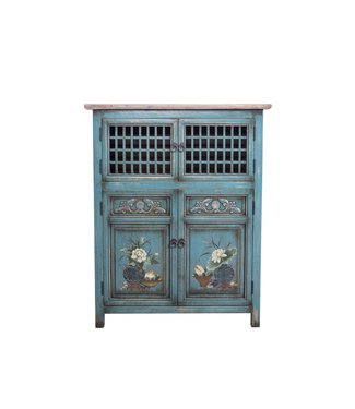 Fine Asianliving Chinese Kast Blauw Handbeschilderd L85xB45xH106cm