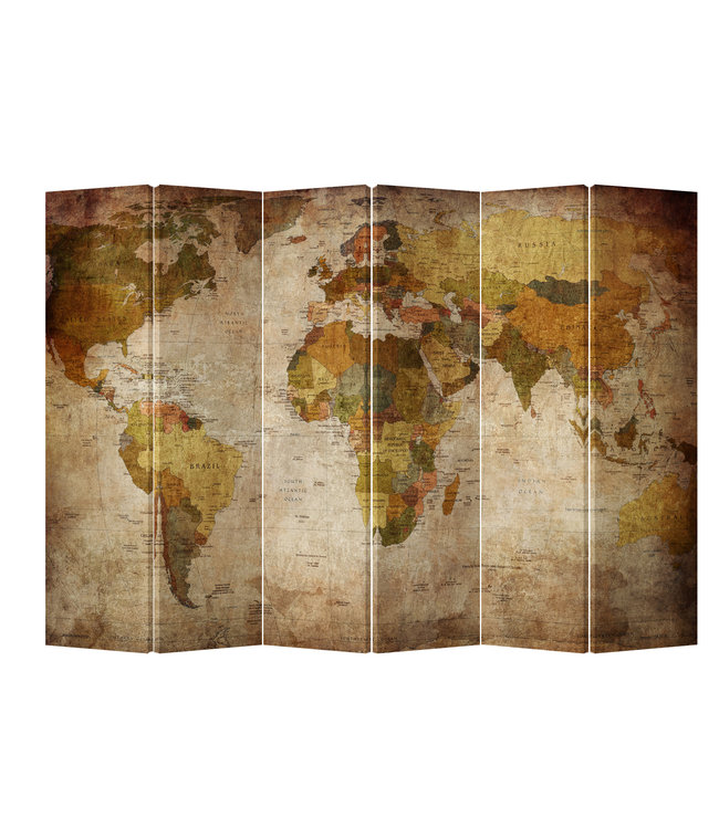 Paravent Interieur L240xH180cm 6 Panneaux Carte du Monde