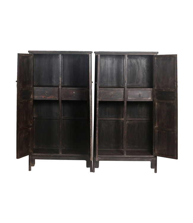 Antieke Chinese Bruidskasten Set/2 Handgesneden B86xD39xH168cm