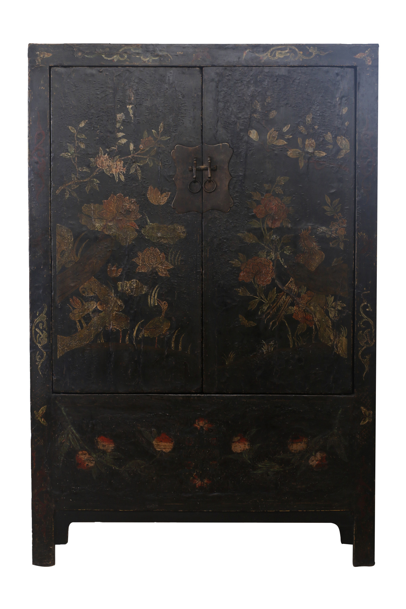 Fine Asianliving Antiker Chinesischer Hochzeitsschrank Schwarze Blumen