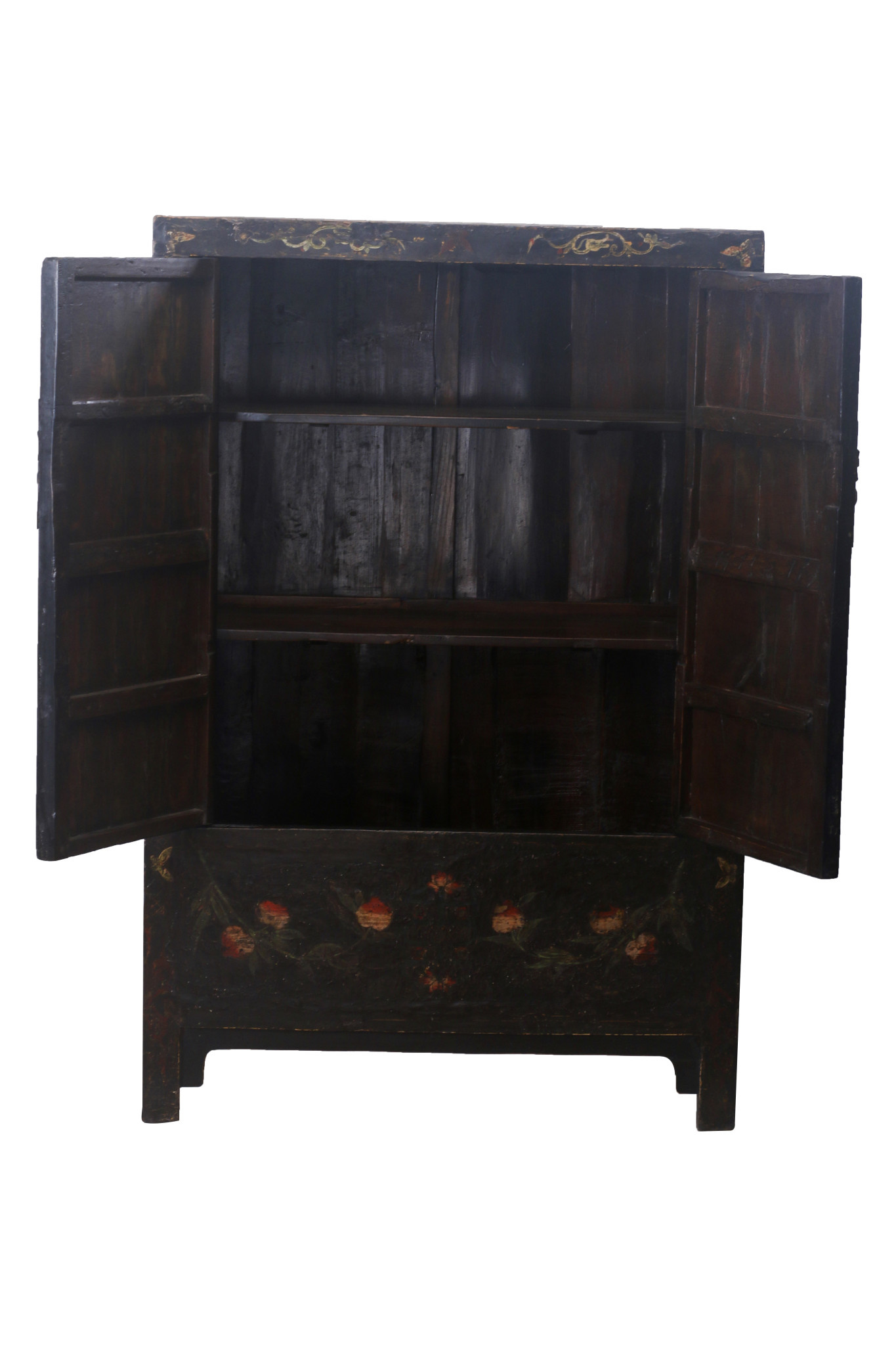 Fine Asianliving Antiker Chinesischer Hochzeitsschrank Schwarze Blumen