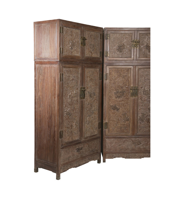 Armario de Boda Chino Antiguo Set de 2 Artesenal Dragones A110xP55xA240cm