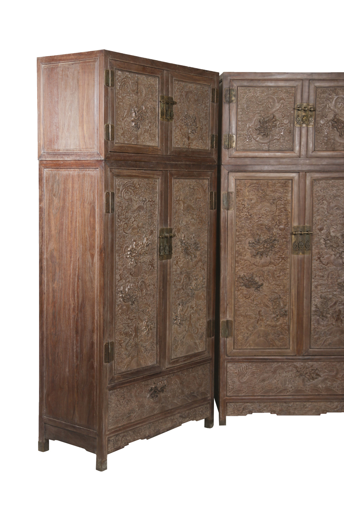 Armoire De Mariage Chinoise Style Antique - Bleue, Bois Et Métal - Reproduction