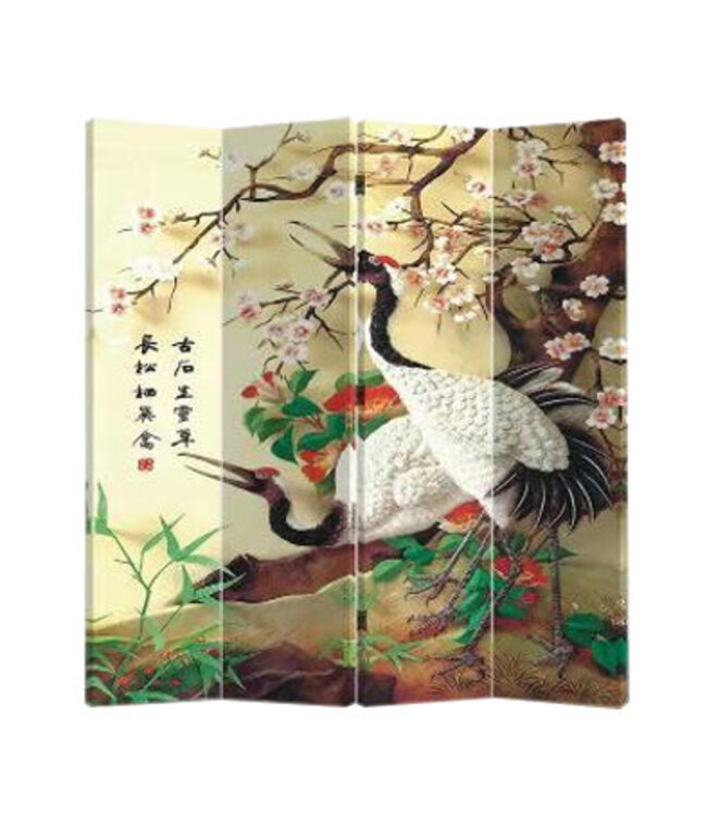 Chinees Kamerscherm Oosters Scheidingswand B160xH180cm 4 Panelen Kraanvogels