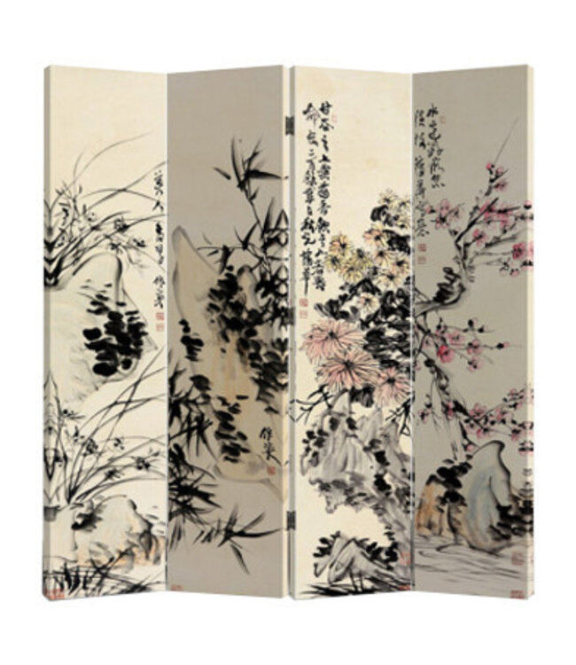 Paravent en Toile L160xH180cm 4 Panneaux Jardin de Fleurs