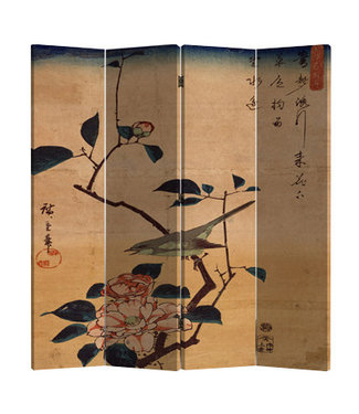 Fine Asianliving Chinesischer Paravent Raumteiler B160xH180cm 4-teilig Vogel und Lotus Blumen Vintage