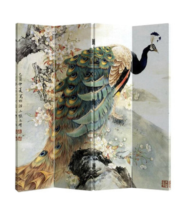 Room Divider Privacy Screen 4 Panels W160xH180cm Golden Peacock
