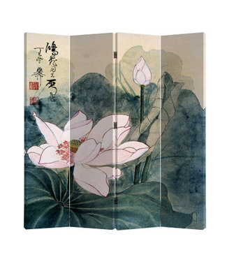 Fine Asianliving Chinese Oriental Room Divider Folding Privacy Screen 4 Panel Retro Lotus L160xH180cm