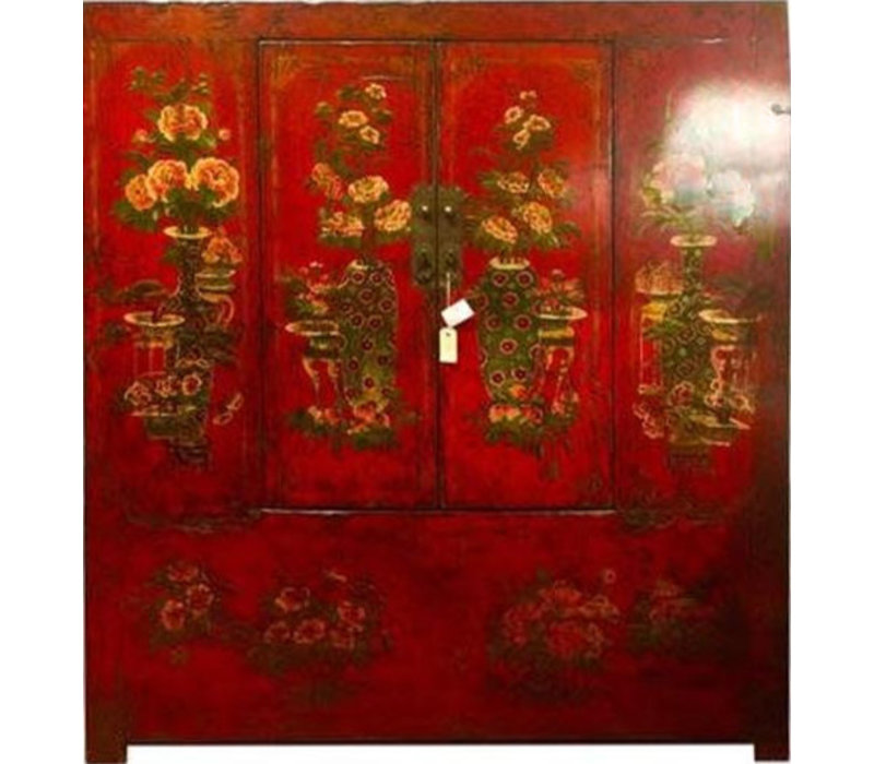 Fine Asianliving Antique Chinese Tibetan Cabinet Handpainted Red