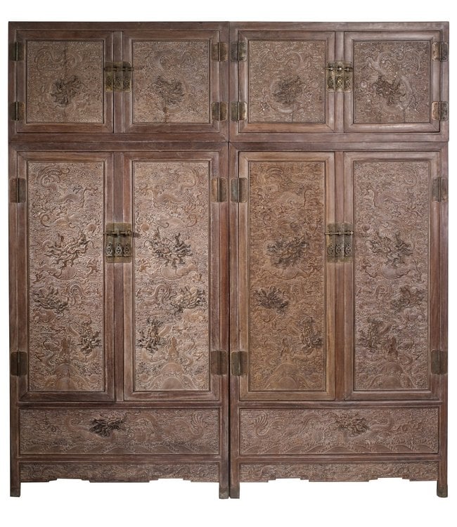 Armoire de Mariage Chinoise Antique Set / 2 Empereur Fait Main Dragons L110xP55xH240cm