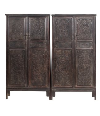 Fine Asianliving Armadio Nuziale Cinese Antico Set di 2 Fatto A Mano L86xP39xA168cm