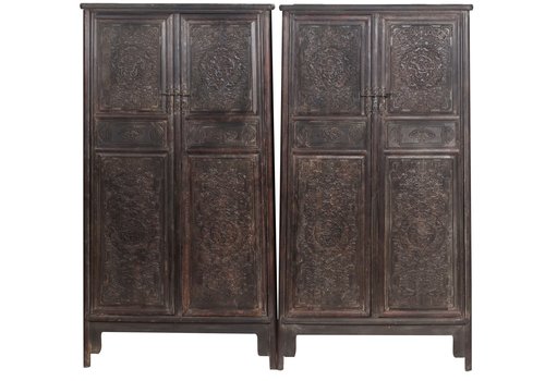 Fine Asianliving Antique Chinese Wedding Cabinets Set/2 Handcrafted W86xD39xH168cm