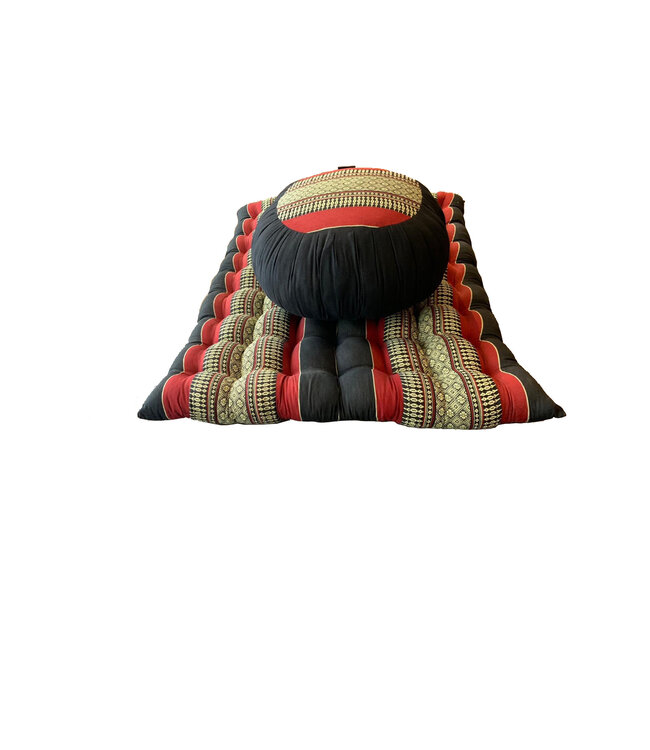 Juego de Cojín y Colchón Tailandés: Cojín de Meditación Zafu D.40xH20cm y Zabuton enrollable 76x72cm