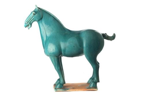 Fine Asianliving Chinees Paard Blauw Terracotta Keramiek Handgemaakt