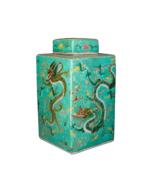 Chinese Ginger Jar Hand-painted Dragon Porcelain Green W18xD18xH34cm