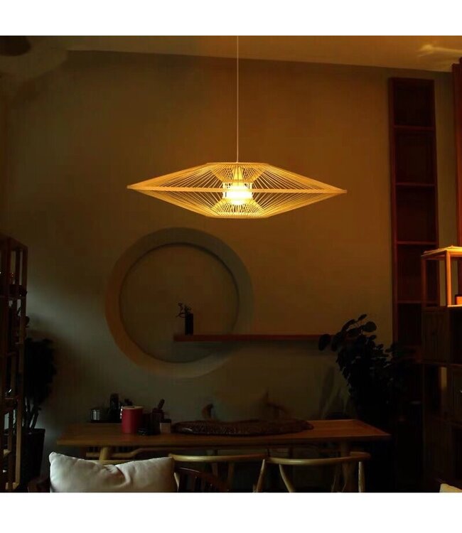 Bamboo Lampshade Pendant Light Handmade - Scarlet D60xH18cm