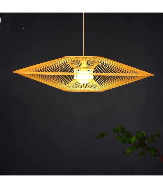 Bamboo Lampshade Pendant Light Handmade - Scarlet D60xH18cm