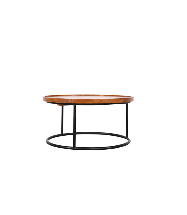 Tavolino Cinese Moderno Rotondo in Legno e Acciaio D80xA40cm